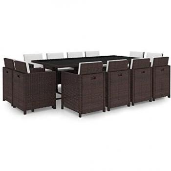 Gartentisch und Stühle 13-tlg. Set Poly Rattan mit Kissen