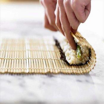 Alfombrilla para enrollar Sushi, utensilios de bambú, cuchara y rodillo, 1 pieza