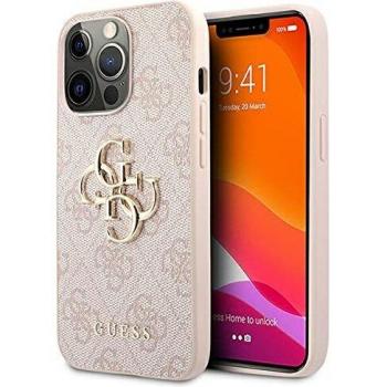 Guess PU 4G Metal Logo Zadní Kryt pro iPhone 13 Pro Max Pink Handyhülle Lila