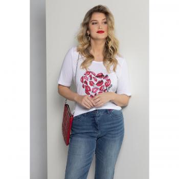 T-shirt svasata con scritta LOVE IS LOVE e cuore, Bianco, Taglia 52/54, Cotone e Fibre Sintetiche