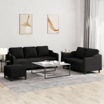 Set Divano 3 pz con Cuscini in Tessuto Nero