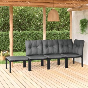 Juego de muebles de jardín 4 piezas ratán sintético negro y gris
