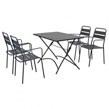 Set Tavolo Rettangolare Fisso 110x70 con 4 Poltrone in Ferro Antracite
