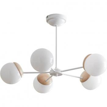 EcoSphere 5‑Luce Plafoniera in Vetro & Legno