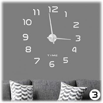 Relaxdays Wanduhr mit 3D-Zahlen, selbstklebendes Design, einfache Montage, silber