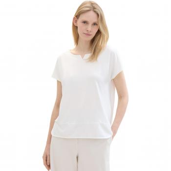 Tom Tailor Women's Fabric Mix T-shirt Whisper White