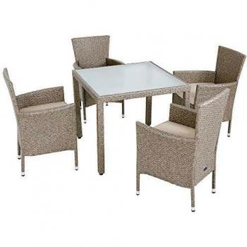 Garten-Sitzgruppe Bali aus Polyrattan – 5‑teilig – Beige/Creme