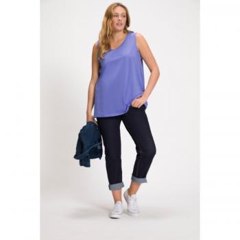 Top Smanicato in Cotone per Donna, Taglio Svasato, Scollatura a V, Viola, Taglia 52/54
