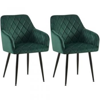Monett Terciopelo: Par de Sillas de Comedor con Acabado Verde y Negro