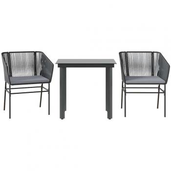 VidaXL 3‑teiliges Garten-Essset schwarz – Polyrattan mit Glas, Kissen