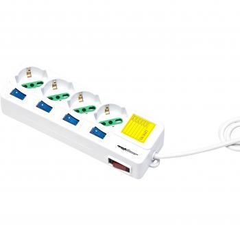 Presa Elettrica MULTIPRESA 4 POSTI SCHUKO/BIPASSO con INTERRUTTORI DEDICATI e GENERALE MP-3058 di MACHPOWER