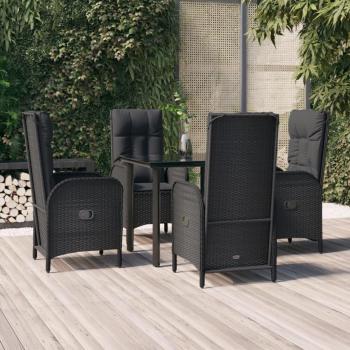 Mobilier de patio noir – coussin tressé 5 pièces