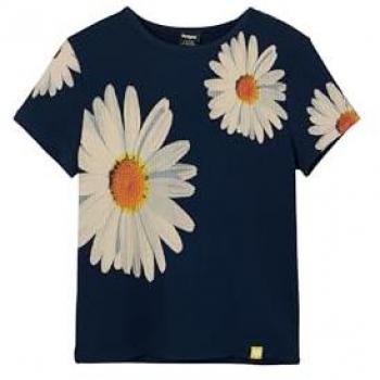Desigual Baumwoll-Rippstoff T-Shirt (Margeriten) – Kinder, Blau, 7/8