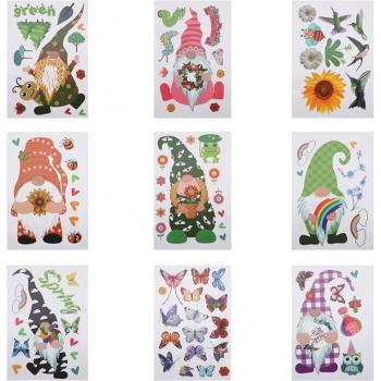 Calcomanías de vidrio con mariposas y gnomos, juego de 9 piezas