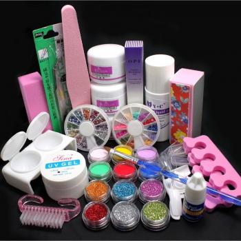 COFCO 21‑Werkzeugpaket: UV‑Gel‑Dämpfung, Nagelbürste, Kleber + Glitter-Staub