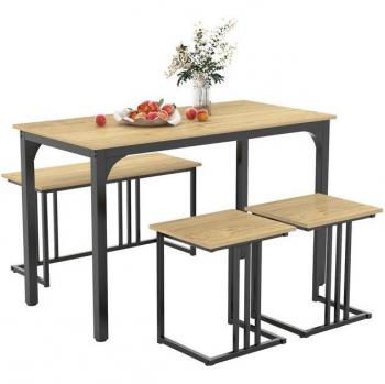 Costway Essgruppe mit Bank und Hockern, industrieller Stil