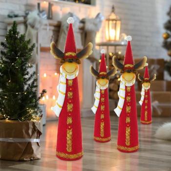 Lot de 4 Figurines de Rennes de Noël, Rouge et Blanc