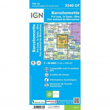IGN Karte Carte de randonnée (et plein air) Barcelonnette.Pra-Loup.le Sauze.Allos.Parc National du
