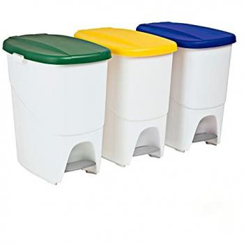 Set de 3 Cubos Ecológicos DENOX para Reciclaje con Pedal 25L. Amarillo, Verde y Azul