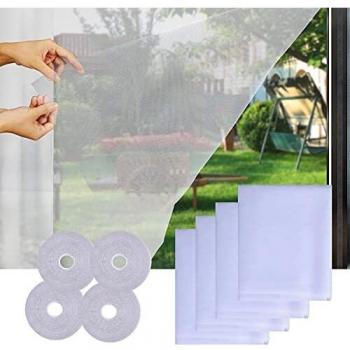 Pack DIY Window Insect Screens, 1.3M x 1.5M Adhesive Mesh with White Tapes, Reusable Mosquito Barrier