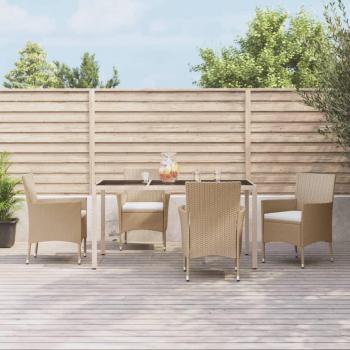 Set da Pranzo Giardino 5 pz Polyrattan con Cuscini Beige