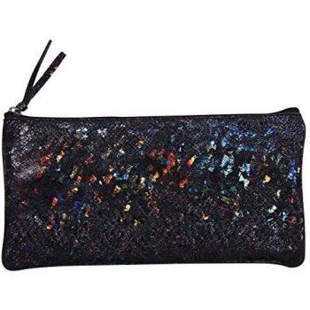 Trousse de Couleurs Noir en Cuir d'Agagne avec Motif Serpent