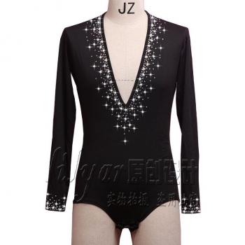 Camiseta negra de baile latino con brillantes para hombre