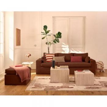 Canapé d'angle 3 places avec pouf en velours
