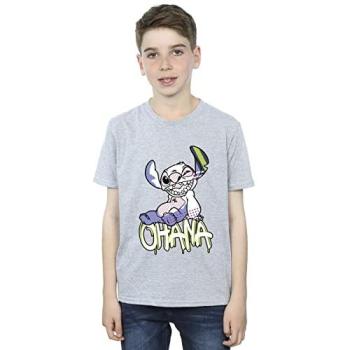 Grey Lilo & Stitch Ohana Graffiti Top – Boys, 5–6 Yrs
