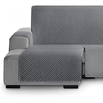 Funda Cubre Sofá Chaise Longue Acolchada Antimanchas Círculos Gris 240 cm Brazo Izquierdo