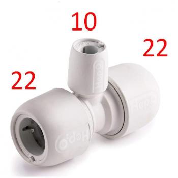 Hep2O 90 Degree Branch Reduced Tee in White 22x22x10mm