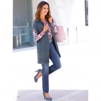 Gilet Tricoté Helline – Bleu Fumée Chiné, Modèle 54