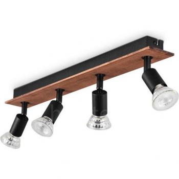 HOFSTEIN Buti Plafonnier 4GU10 – Élégance Métallique-Bois Noir & Marron