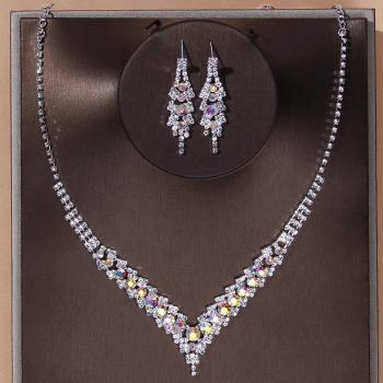 TREAZY Blue Rhinestone Choker Necklace and Earrings Set