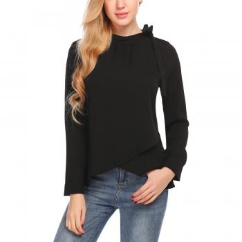 Chiffon-Langarmbluse für Damen – Beyove Elegant Loose Shirt mit Bogenbinde, XL