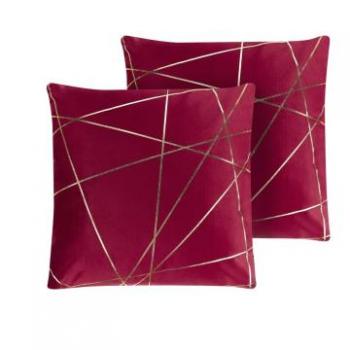 45 x 45 cm Cushion Covers with Gold Geometric Design on Red Velvet (Set of 2)