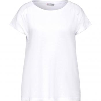 T-Shirt STREET ONE, Damen, Gr. 42, weiß, Web, 50% Baumwolle, 50% Modal, unifarben, casual, gerade hüftlang, Rundhals, Kurzarm Bündchen