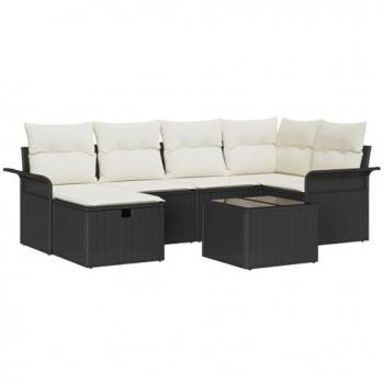 Set Accogliente “Luna” 7 Pezzi in Rattan Nero Polirattan con Cuscini – Divano da Giardino