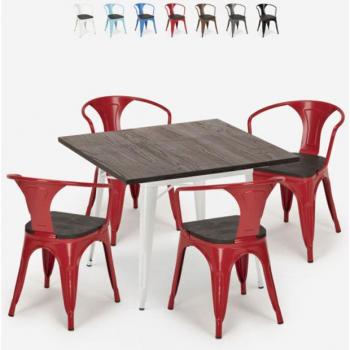 Ristorante Chic 80x80 – Tavolo e 4 Sedie Legno-Metallo Rosso