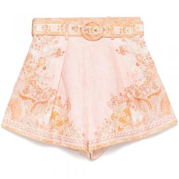 Zimmermann White & Pink Linen Bermuda Shorts – Size S