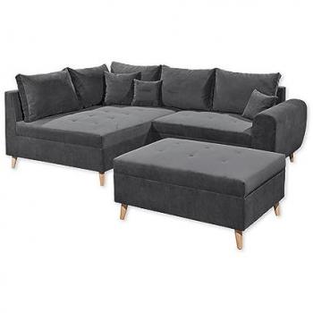 ED EXCITING DESIGN Ecksofa Calanda L-Form, mit Hocker, anthrazit, Rücken