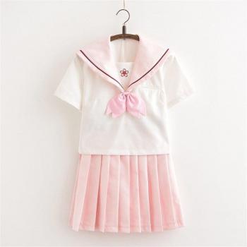 Frühling-Sommer Seemannsschuluniform – Rosa Mädchenmode (Kurz/​Lang) XXL