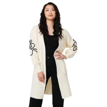 Izabel London Women's Longline Cardigan with Floral Trim in Ivory – 10