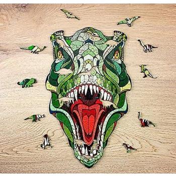 Abstract Green T‑Rex Wooden Brain Teaser – 129 Parts