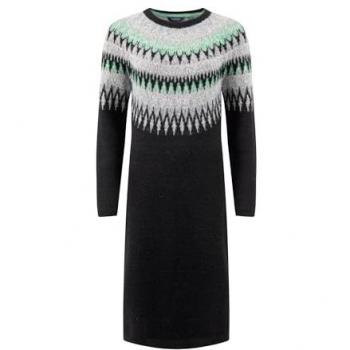 Robe Tricotée Noire Amren avec Motif Fairisle