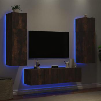 TV Wall Units with LED Smoked Oak Engineered Wood, 6 Piece, vidaXL
