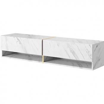 Mobile TV 140 cm Selsey‑Mirrgo: Laminato in Marmo Bianco + Dorata