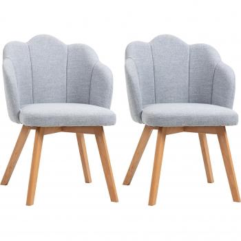 HOMCOM Set de 2 Sillas de Comedor Acolchadas en Lino Sintético Gris 58x60x82 cm