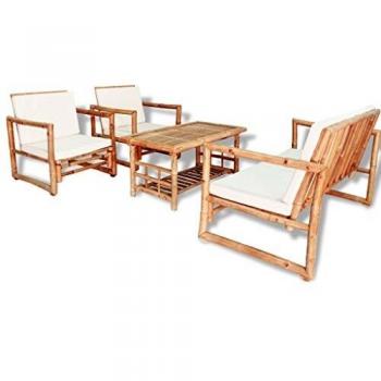 VidaXL 4-teiliges Lounge-Set für den Garten mit Auflagen aus Bambus