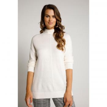 Maglione con Cucitura Decorativa, Donna, Beige, Taglia 48/50, Fibre Sintetiche/Poliestere
